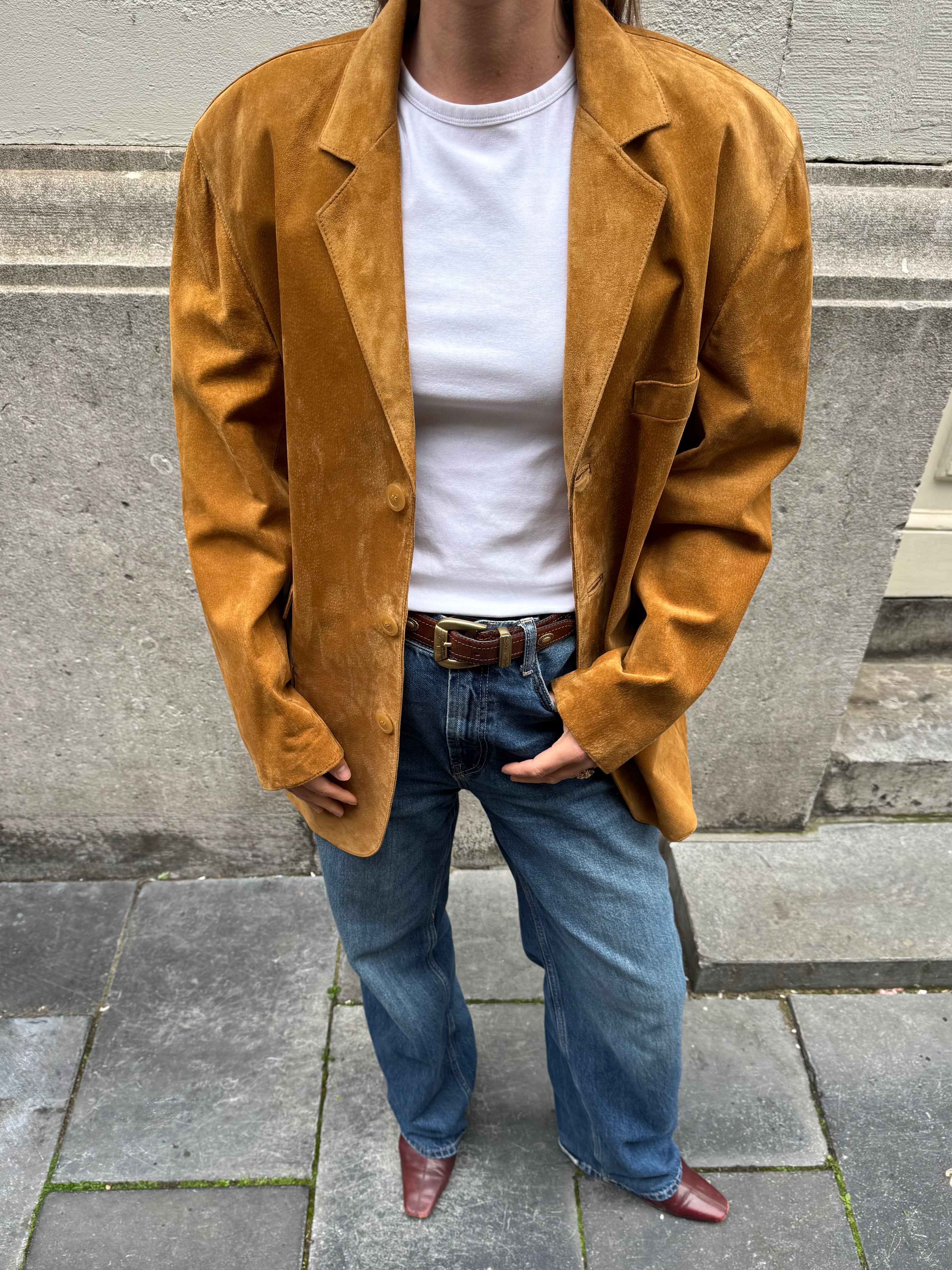 Golden Beige Oversized Suede Blazer