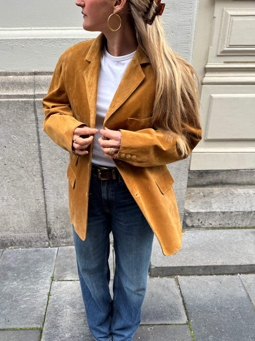 Golden Beige Oversized Suede Blazer