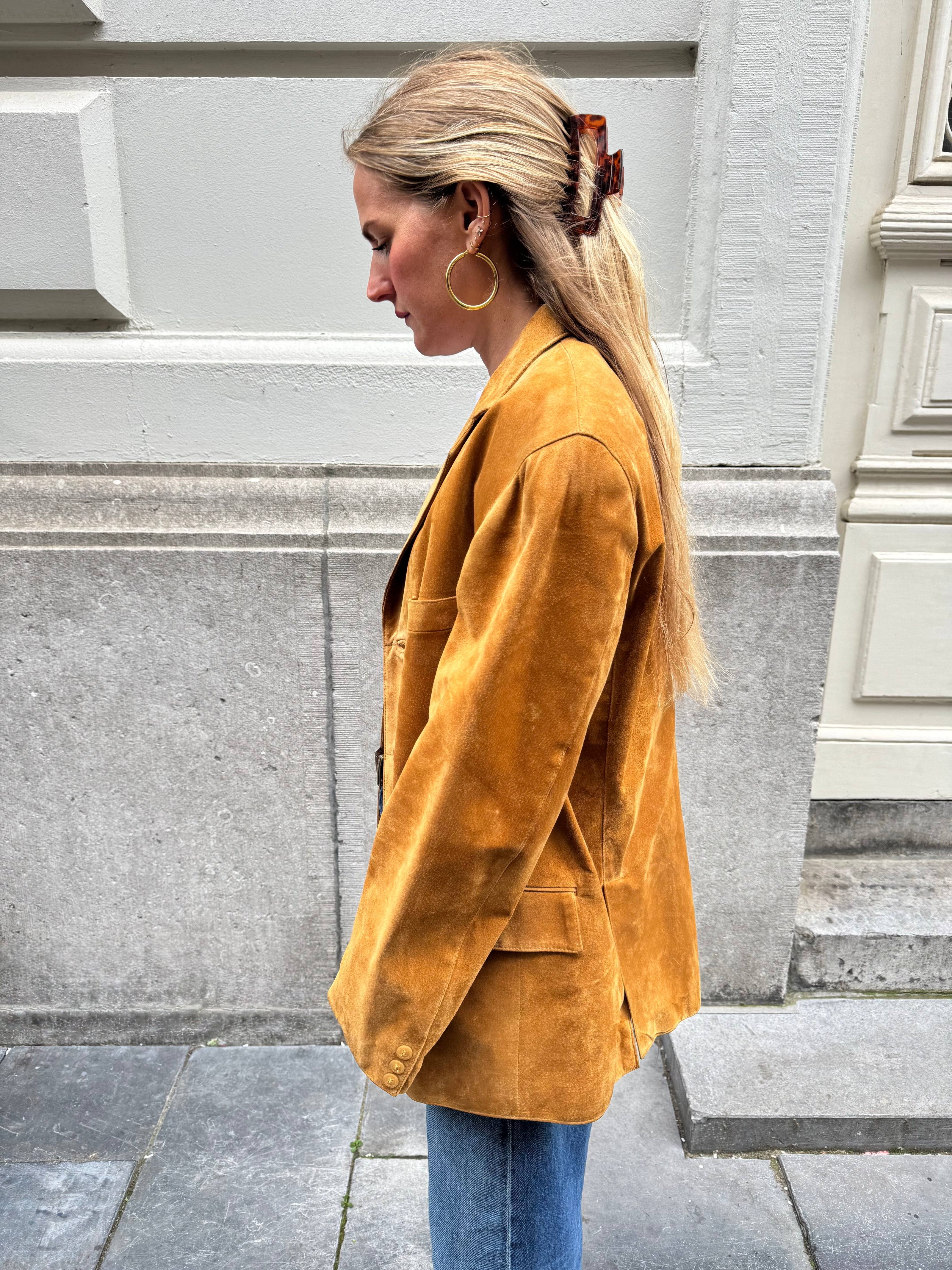 Golden Beige Oversized Suede Blazer