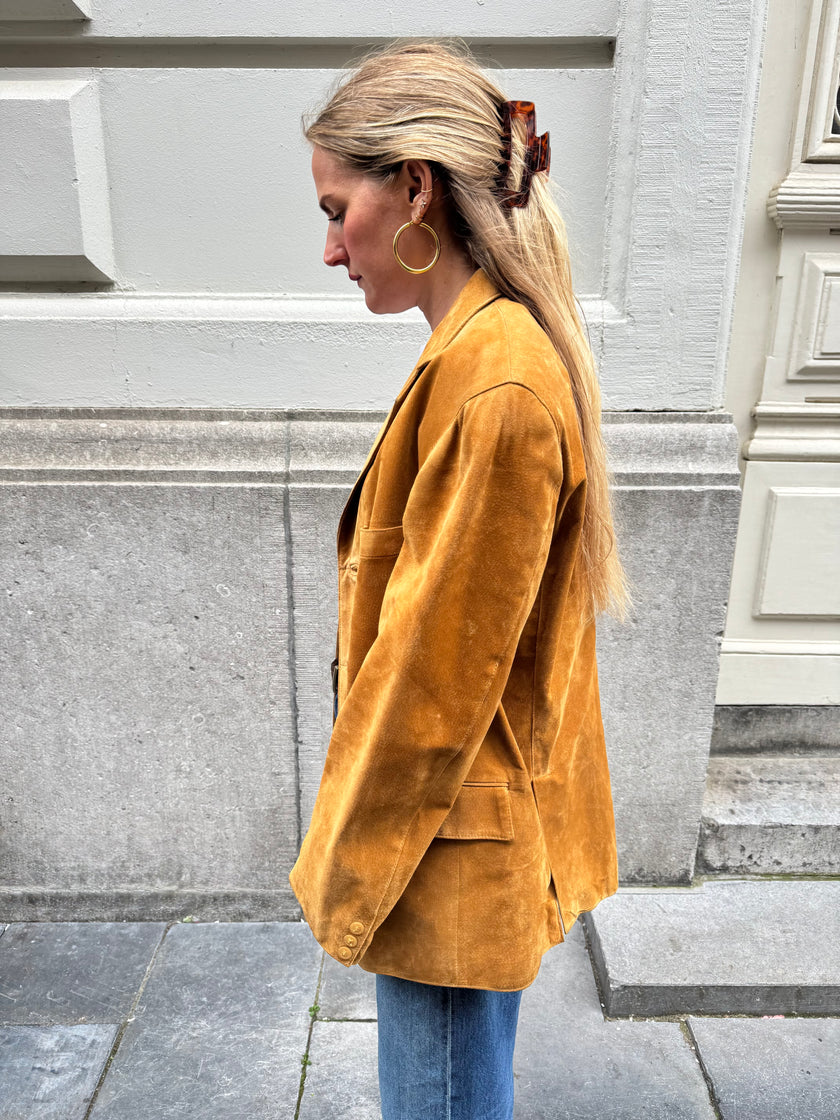 Golden Beige Oversized Suede Blazer