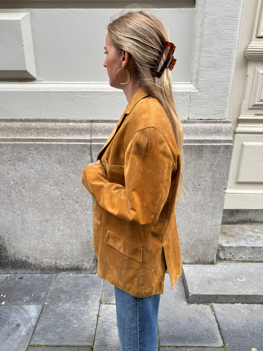 Golden Beige Oversized Suede Blazer
