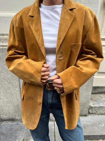 Golden Beige Oversized Suede Blazer