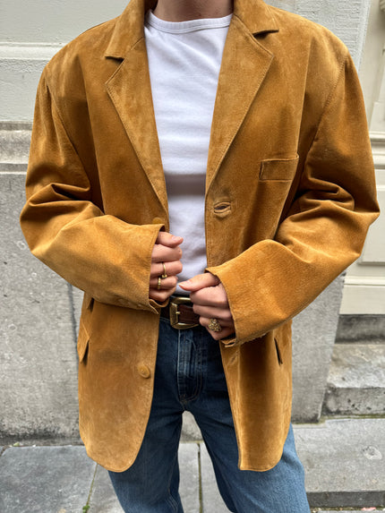 Golden Beige Oversized Suede Blazer