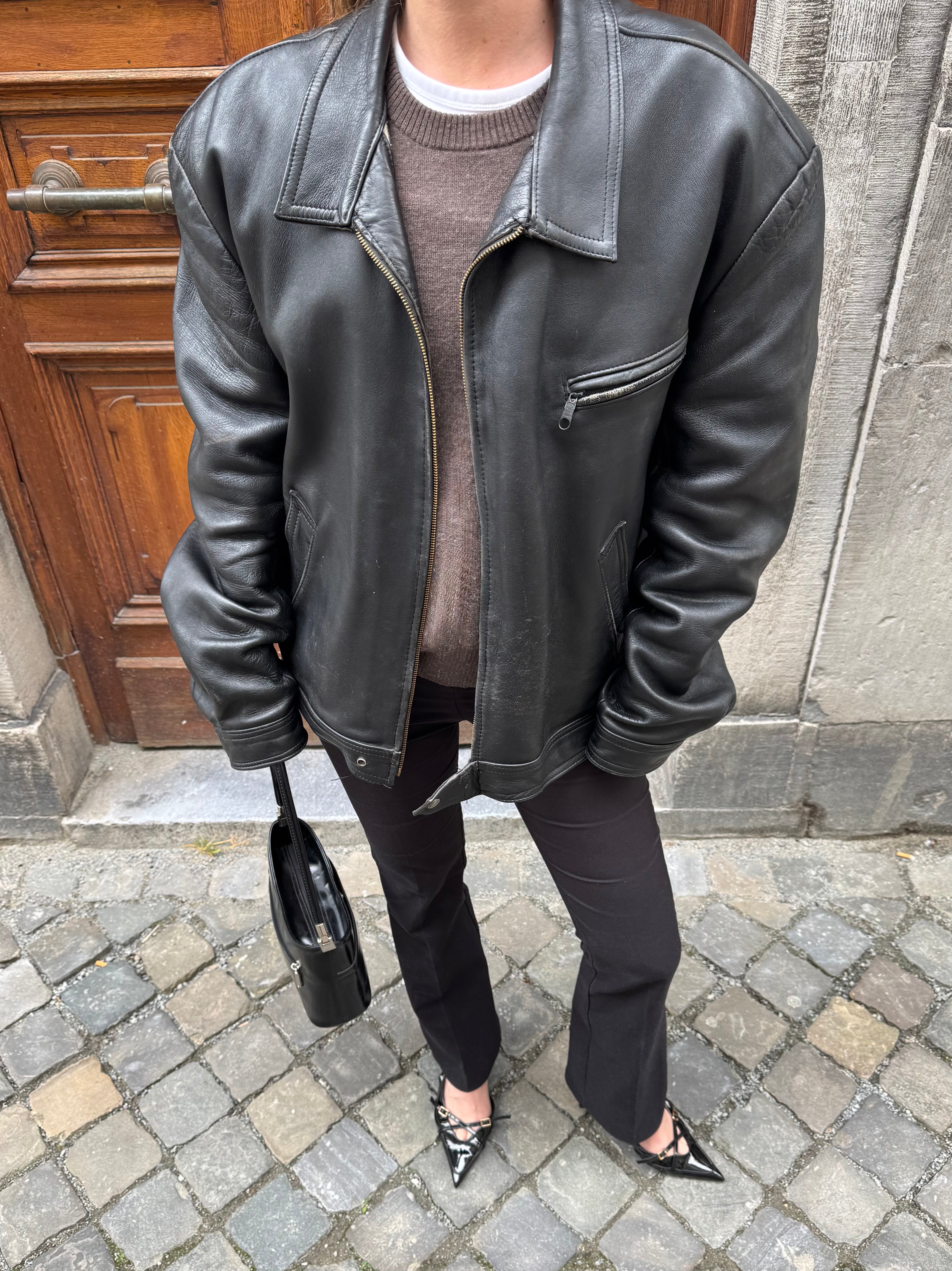 Super Oversized Black Leather Vintage Jacket