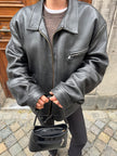 Super Oversized Black Leather Vintage Jacket
