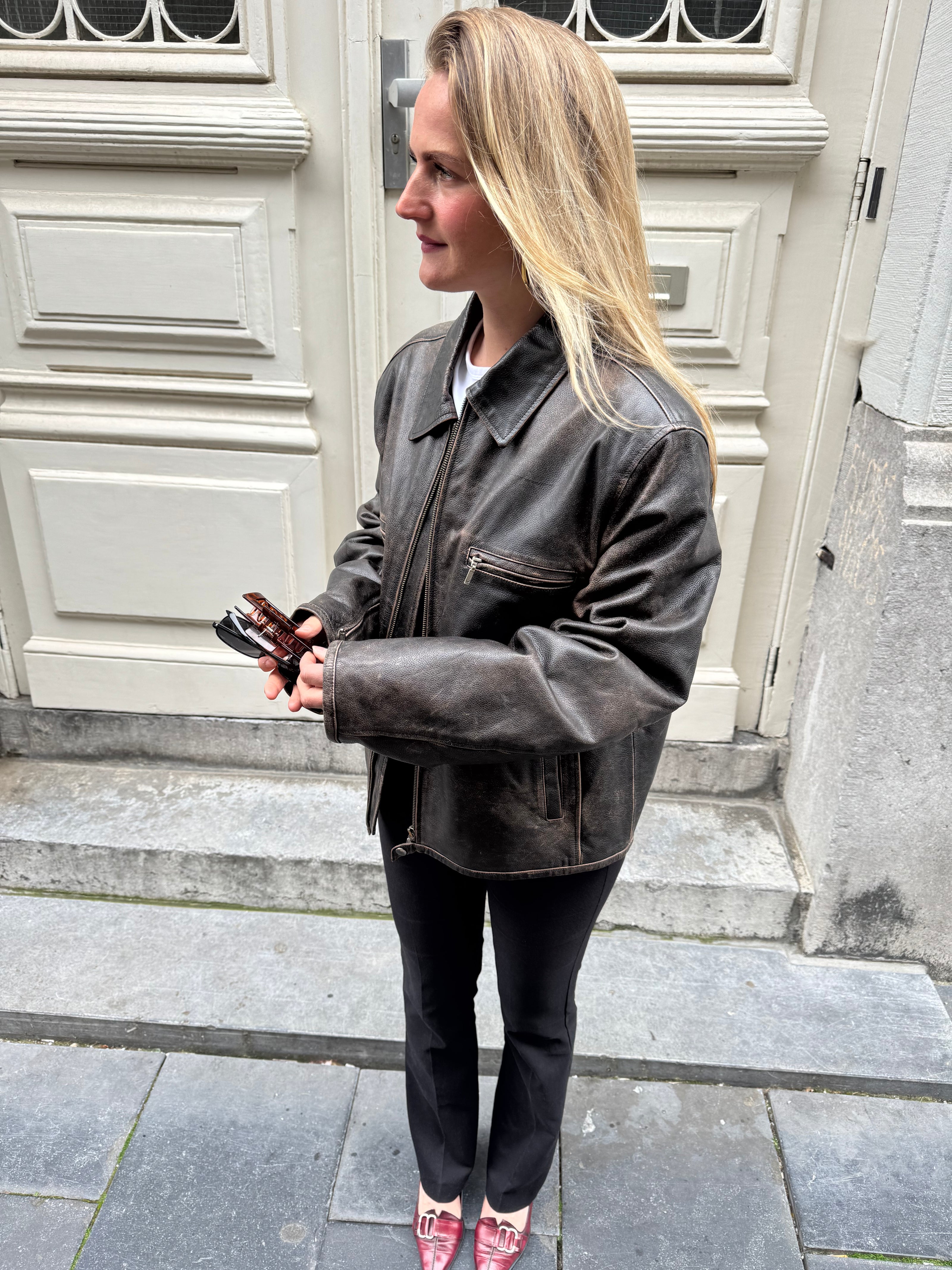 Distressed / Worn Grey/Brown Leather Vintage Jacket