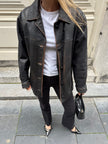 Black Worn/Distressed Buttoned Leather Jacket