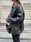 Black Worn/Distressed Buttoned Leather Jacket
