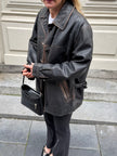Black Worn/Distressed Buttoned Leather Jacket