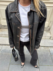 Black Worn/Distressed Buttoned Leather Jacket