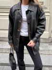 Black Worn/Distressed Buttoned Leather Jacket