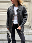 Black Worn/Distressed Buttoned Leather Jacket