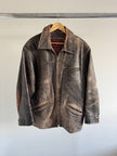 Super Oversized Distressed Brown/Grey Leather Vintage Jacket