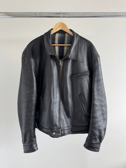 Super Oversized Black Leather Vintage Jacket