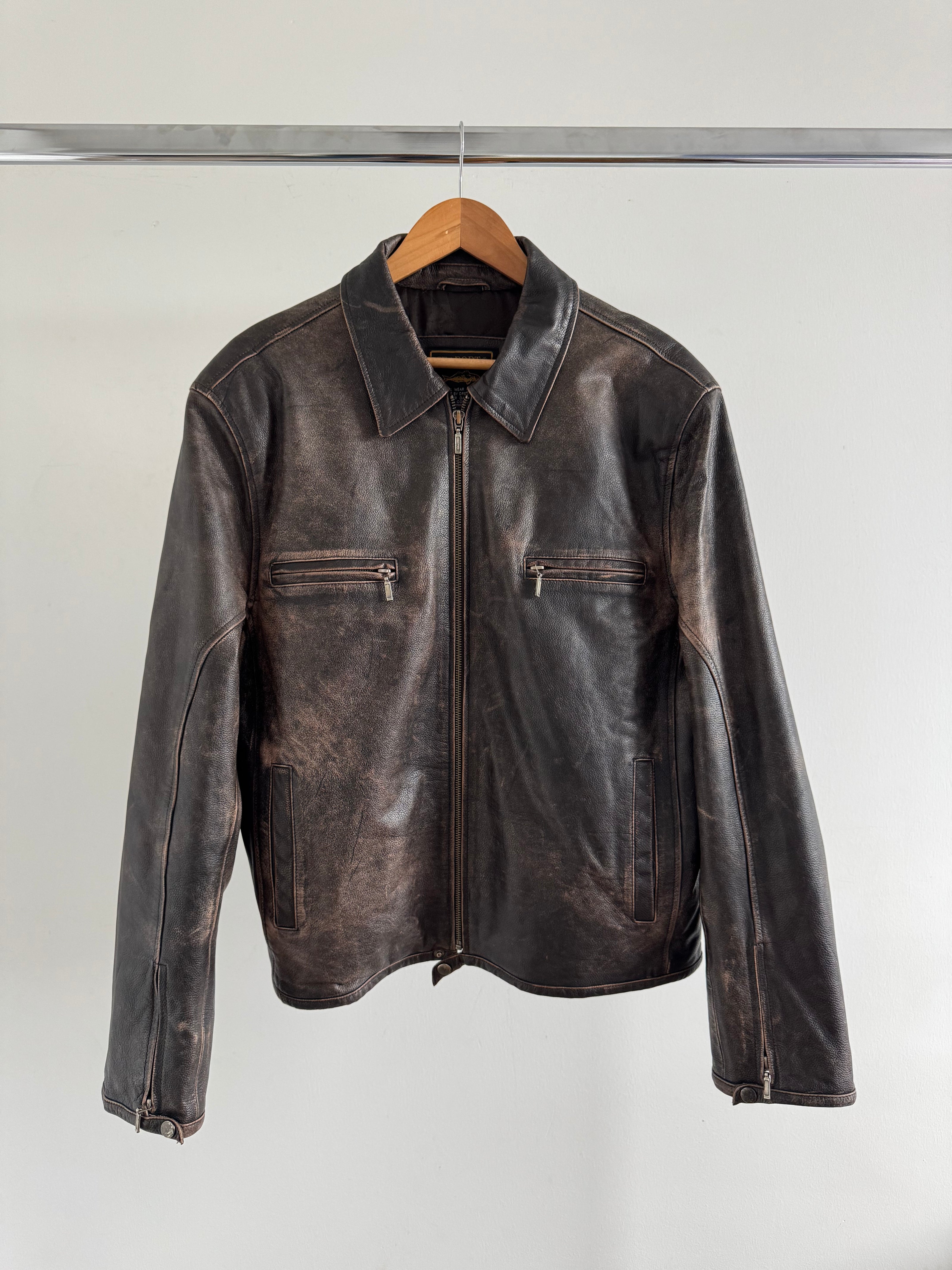 Distressed / Worn Grey/Brown Leather Vintage Jacket