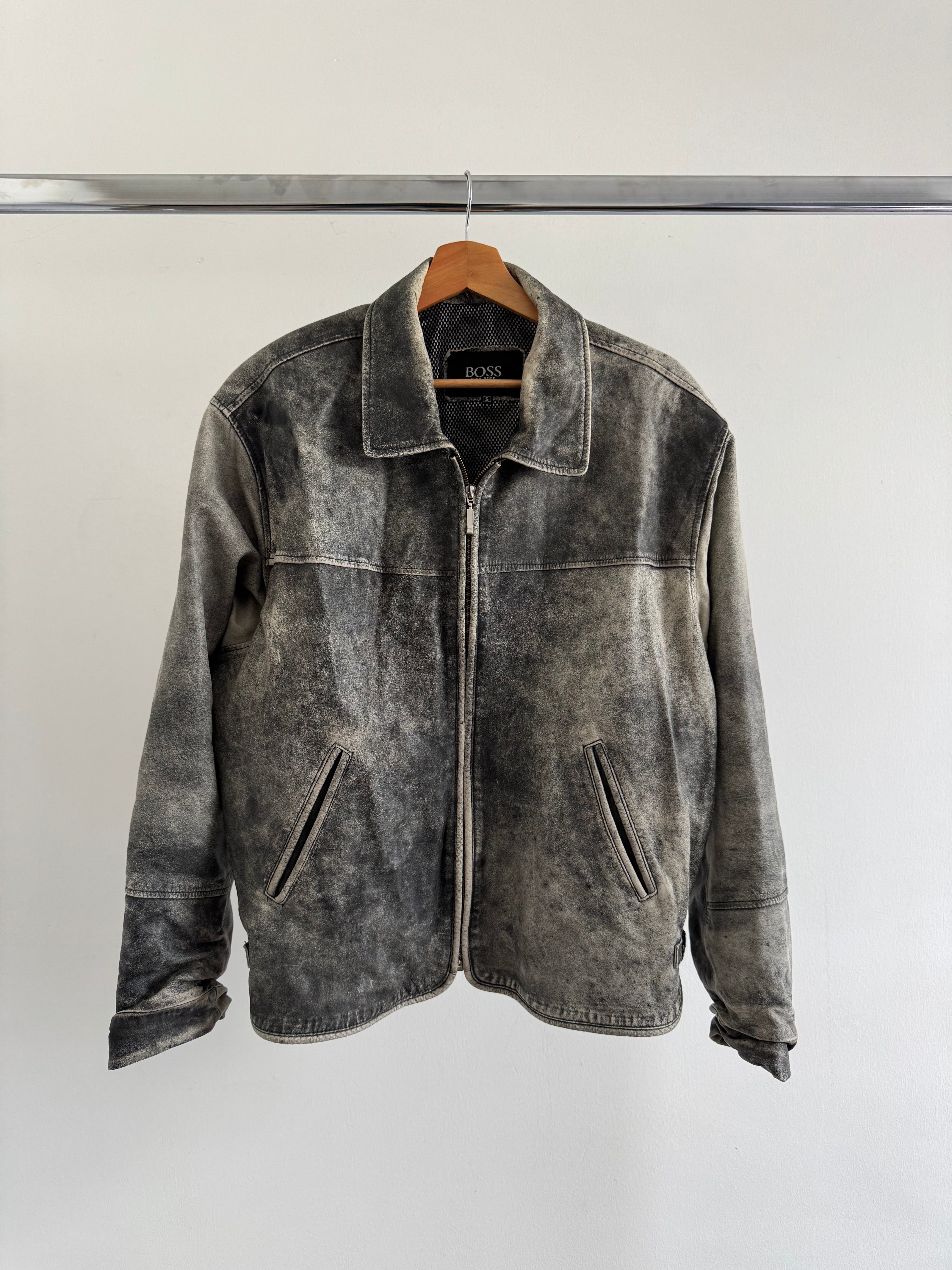 Hugo Boss Distressed Oversized Leather Jacket