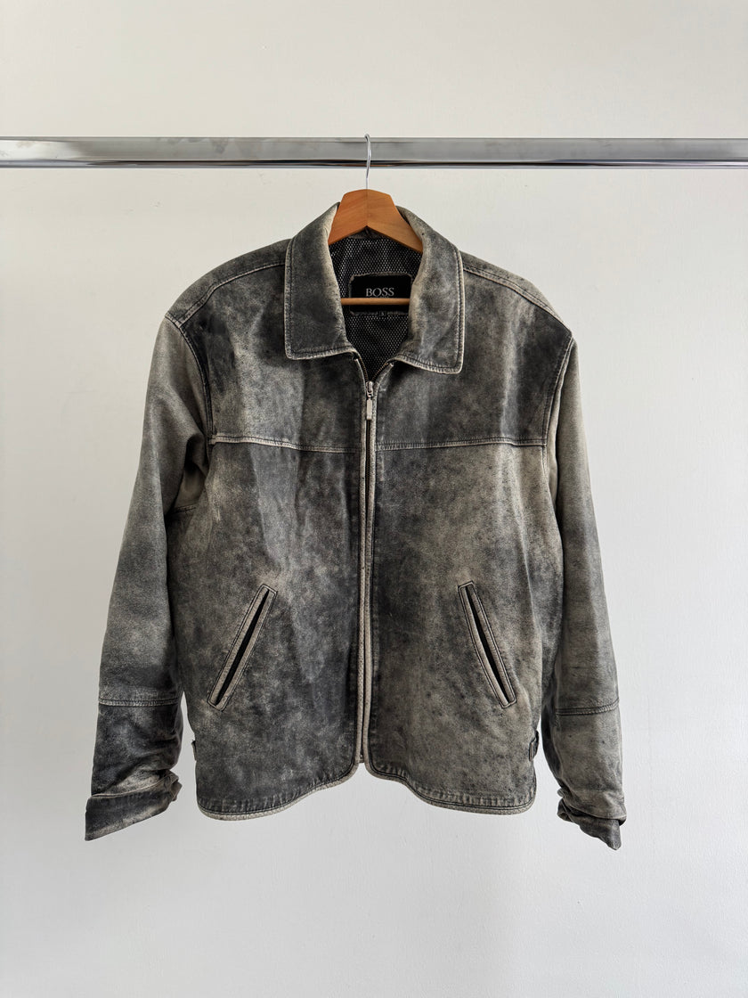 Hugo Boss Distressed Oversized Leather Jacket