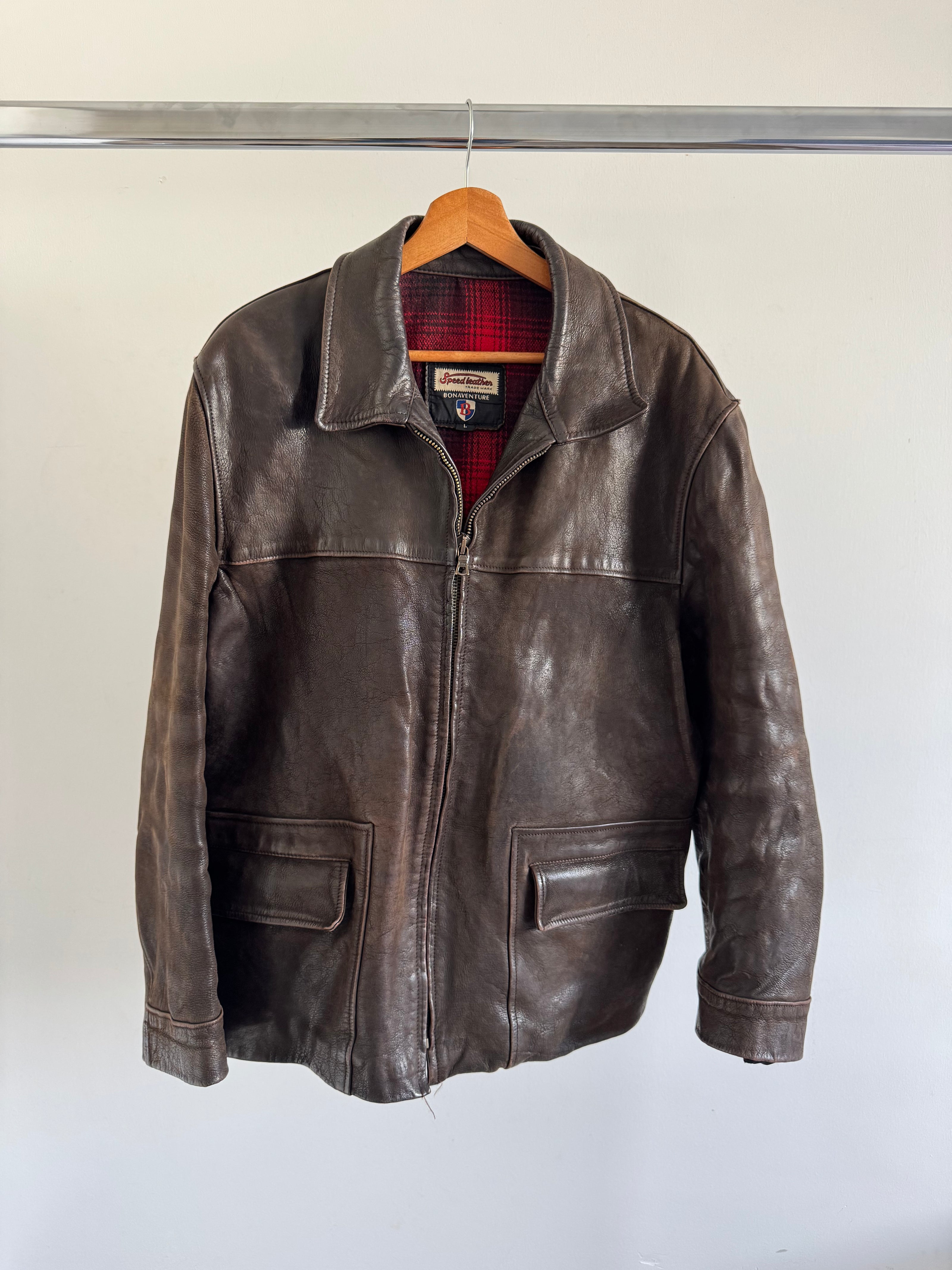 Oversized Dark Brown Leather Vintage Jacket