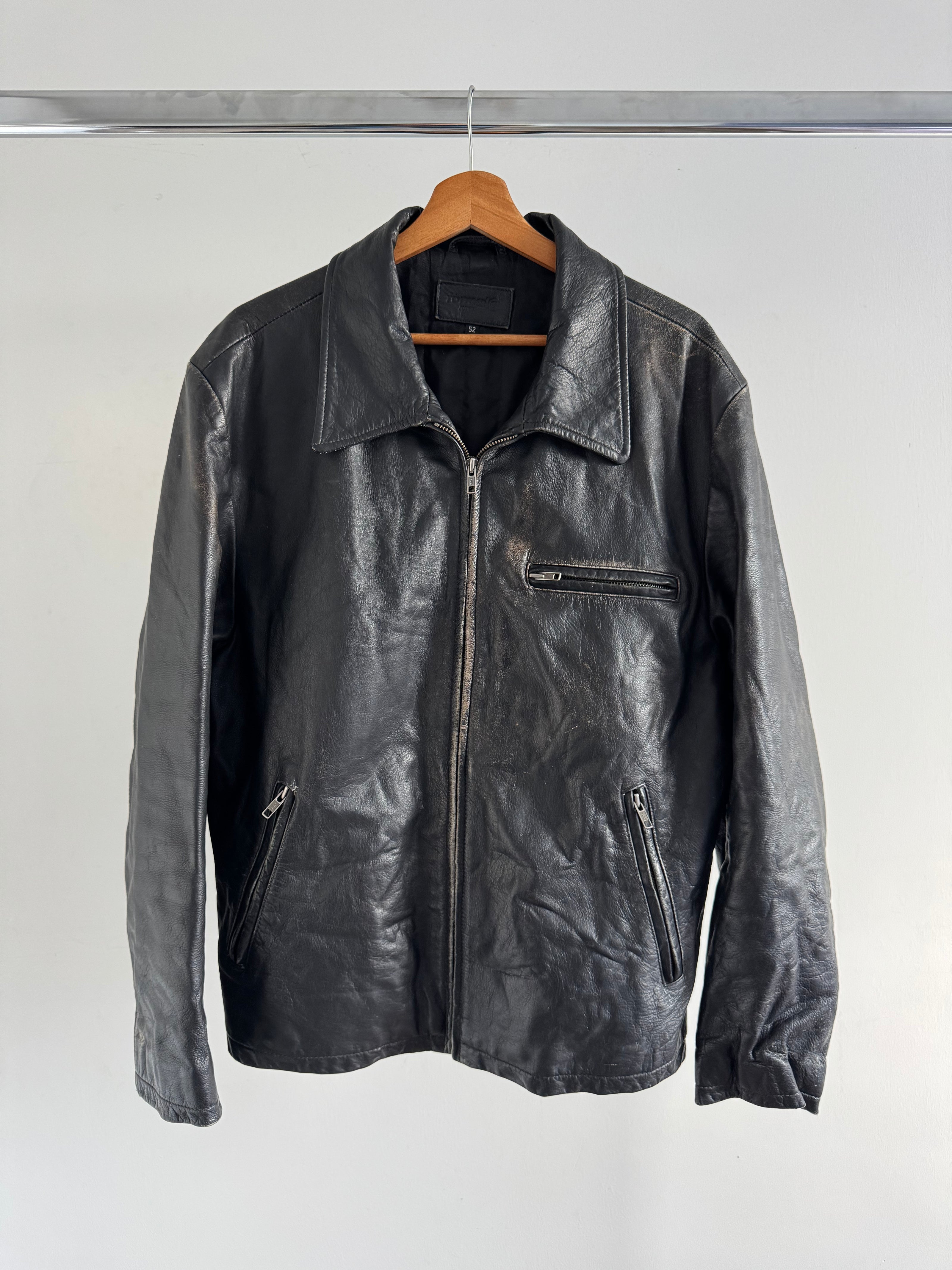 Heavliy Distressed Black Leather Jacket
