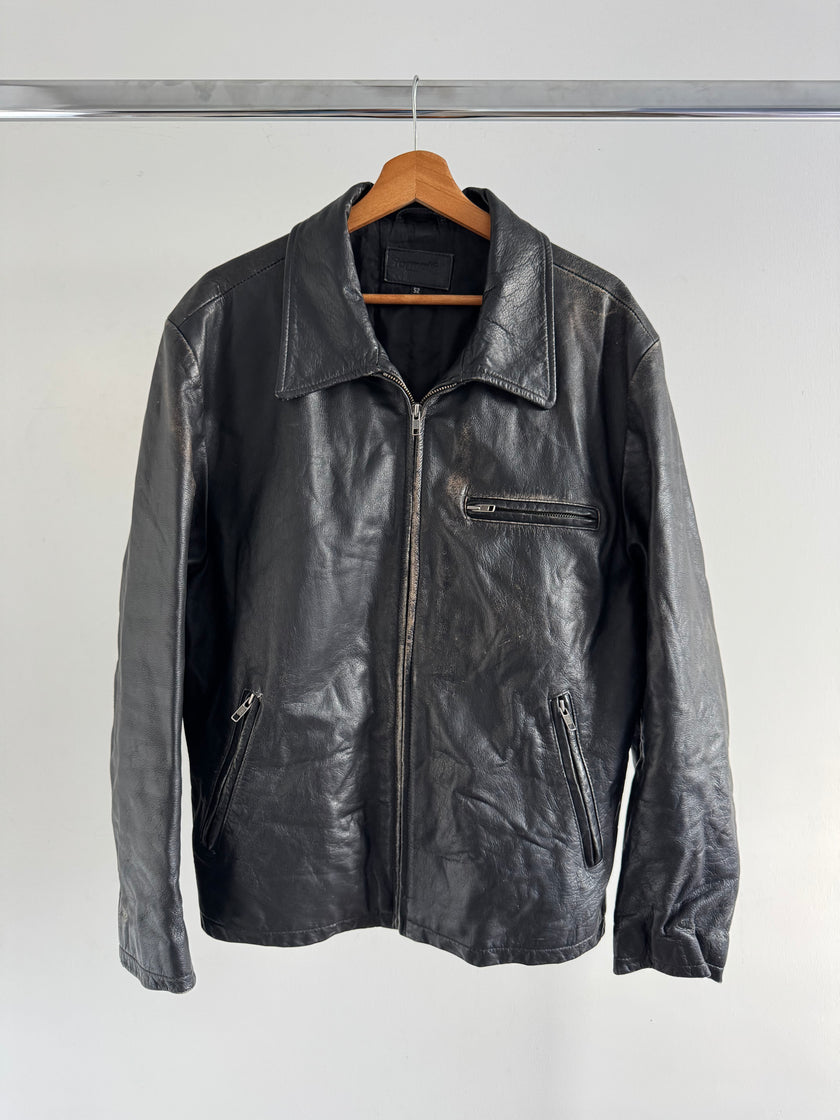 Heavliy Distressed Black Leather Jacket