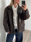 Oversized Dark Brown Leather Vintage Jacket