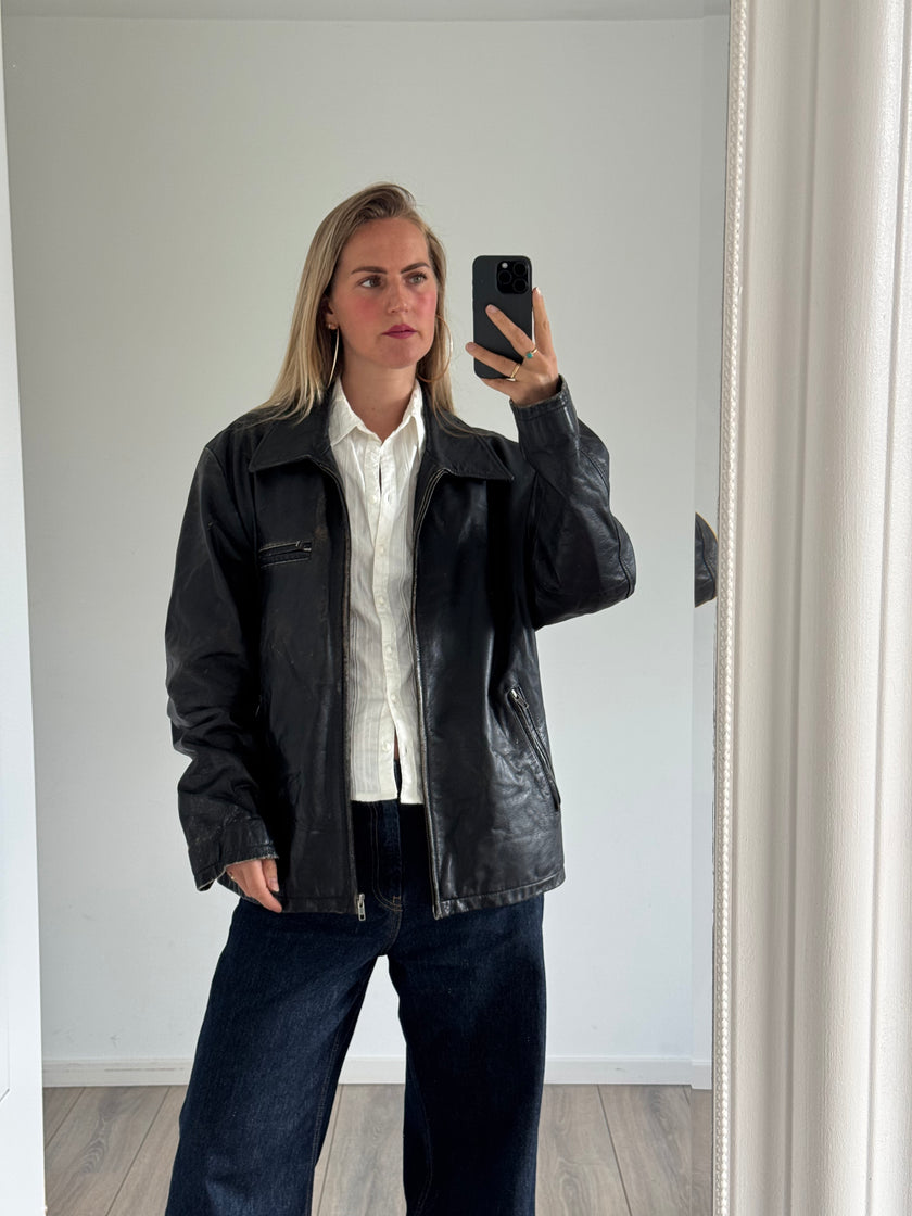 Heavliy Distressed Black Leather Jacket