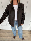 Oversized Brown Leather 90s Bomber Jacket