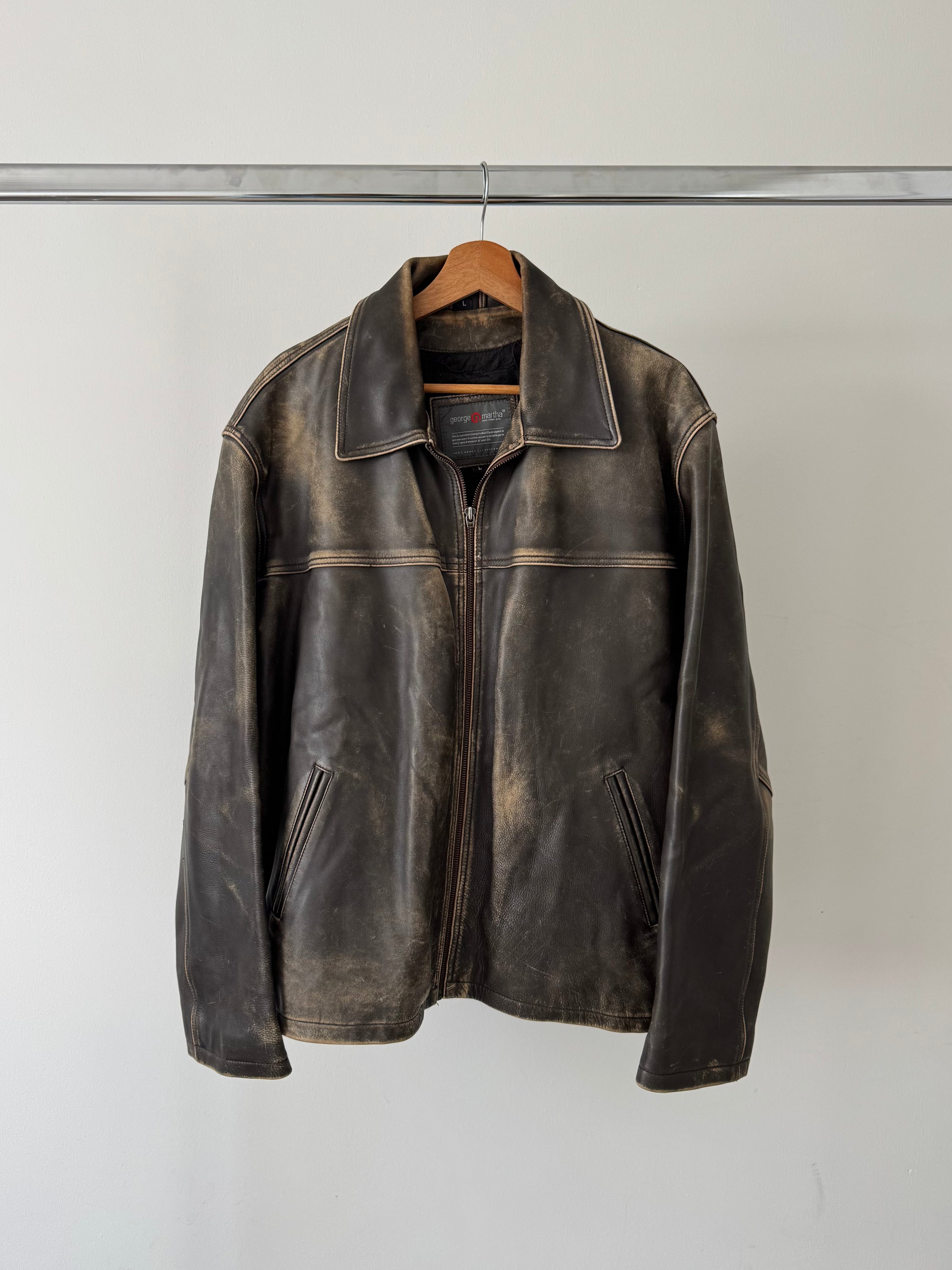 Distressed Grey / Beige Faded Leather Jacket