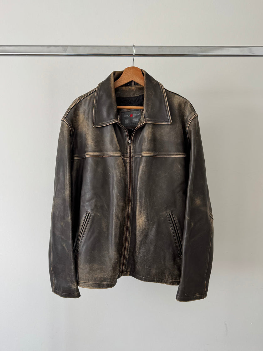Distressed Grey / Beige Faded Leather Jacket