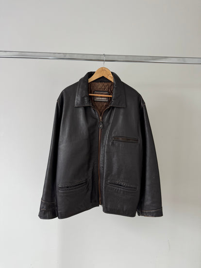 Oversized Dark Brown Leather Vintage Jacket