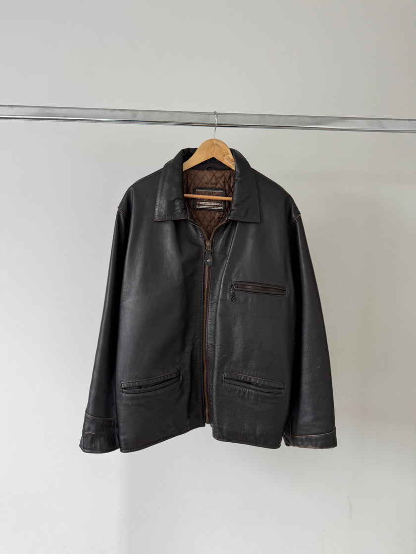 Oversized Dark Brown Leather Vintage Jacket
