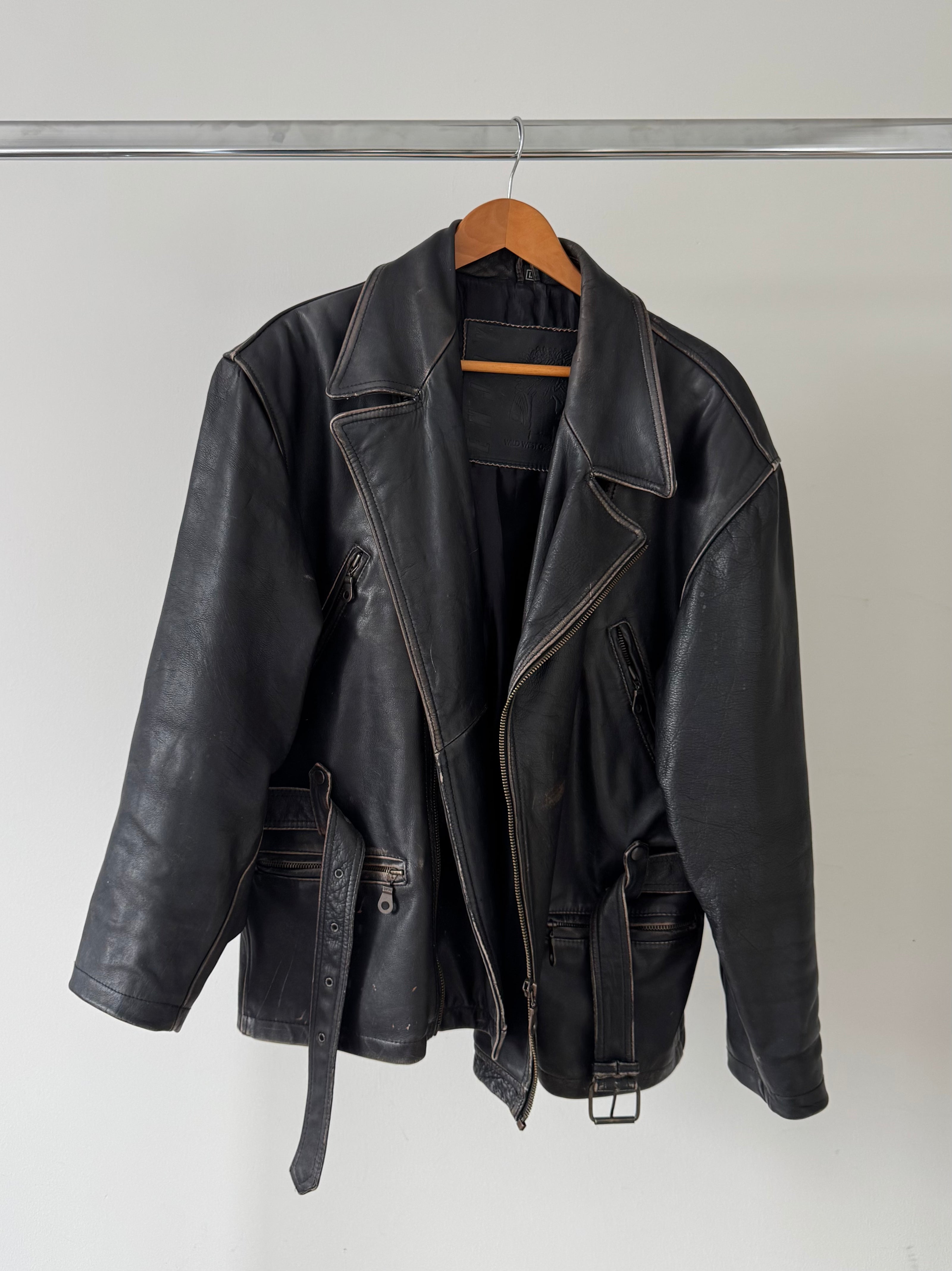 Vintage Oversized Black Leather Biker Jacket