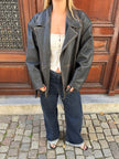 Vintage Oversized Black Leather Biker Jacket