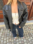 Vintage Oversized Black Leather Biker Jacket