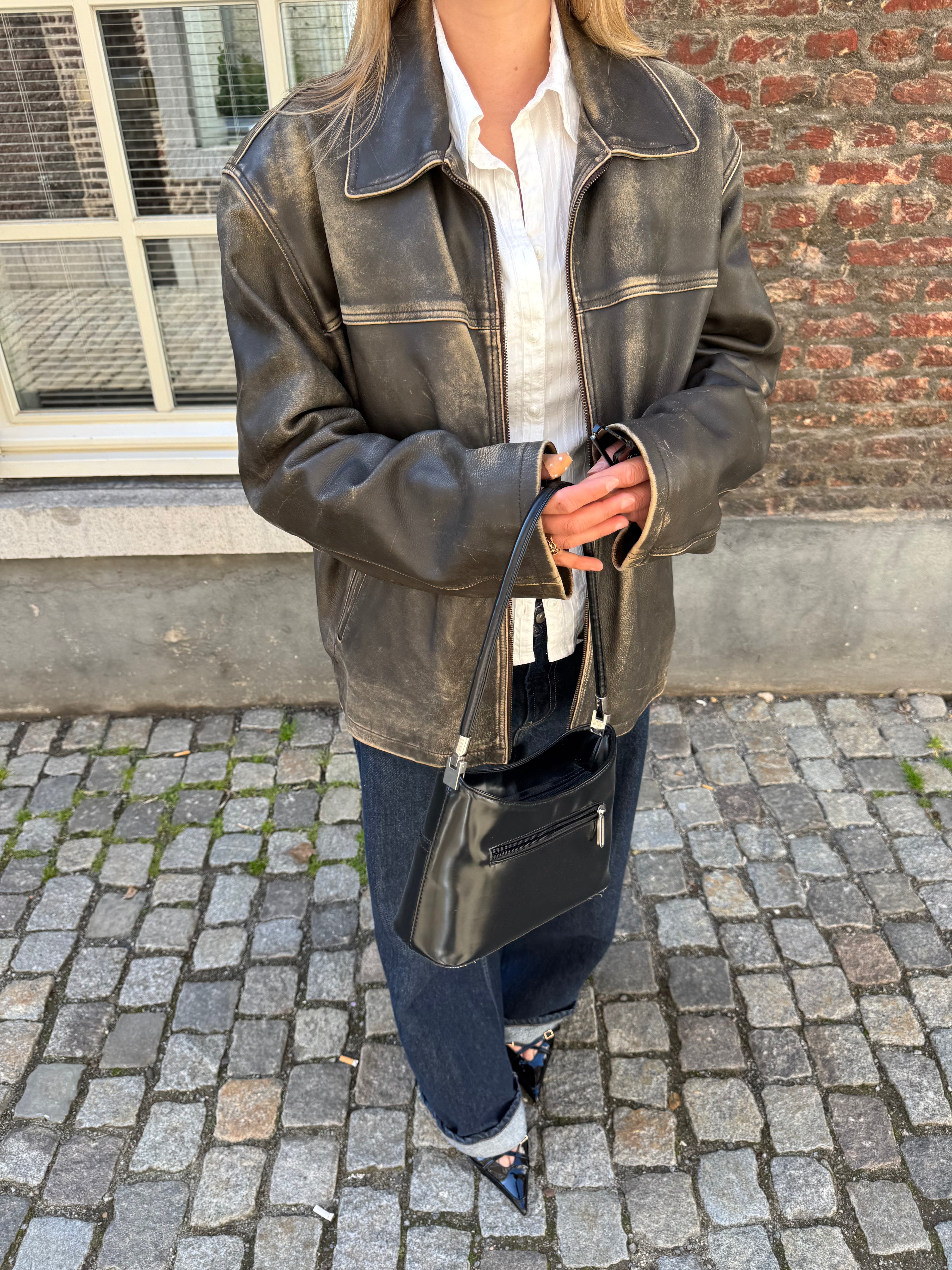 Distressed Grey / Beige Faded Leather Jacket
