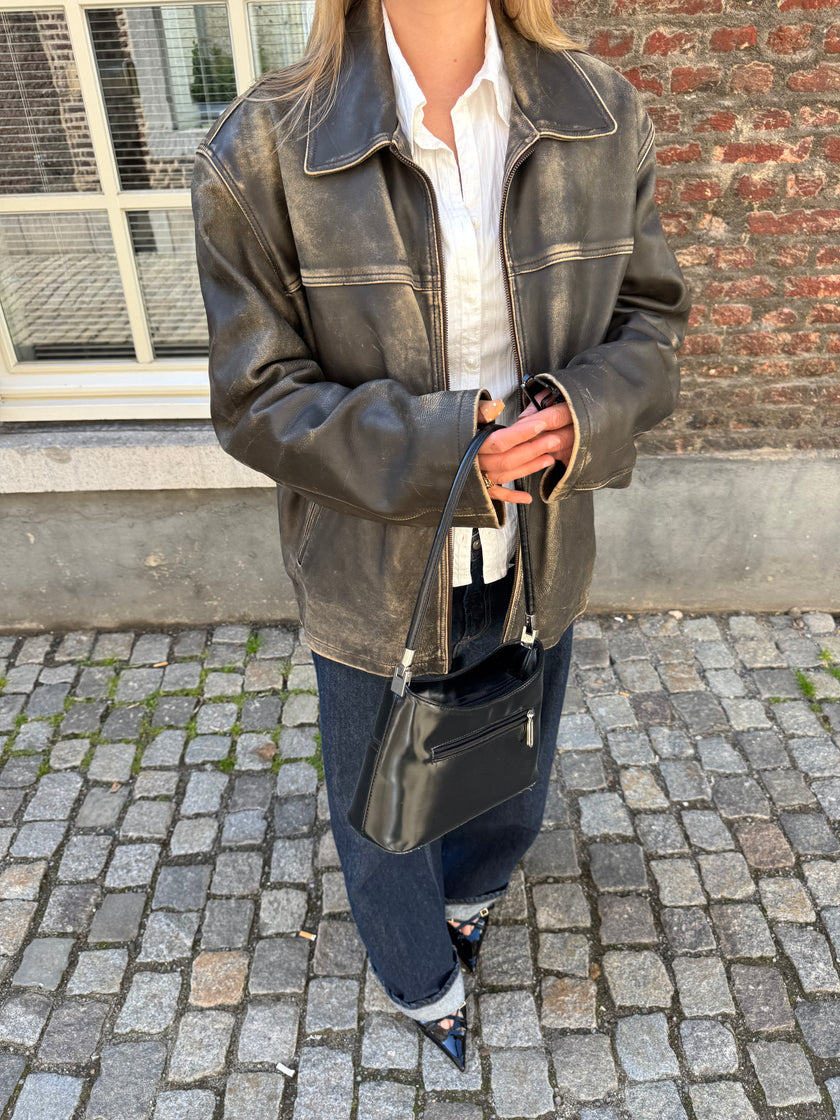 Distressed Grey / Beige Faded Leather Jacket