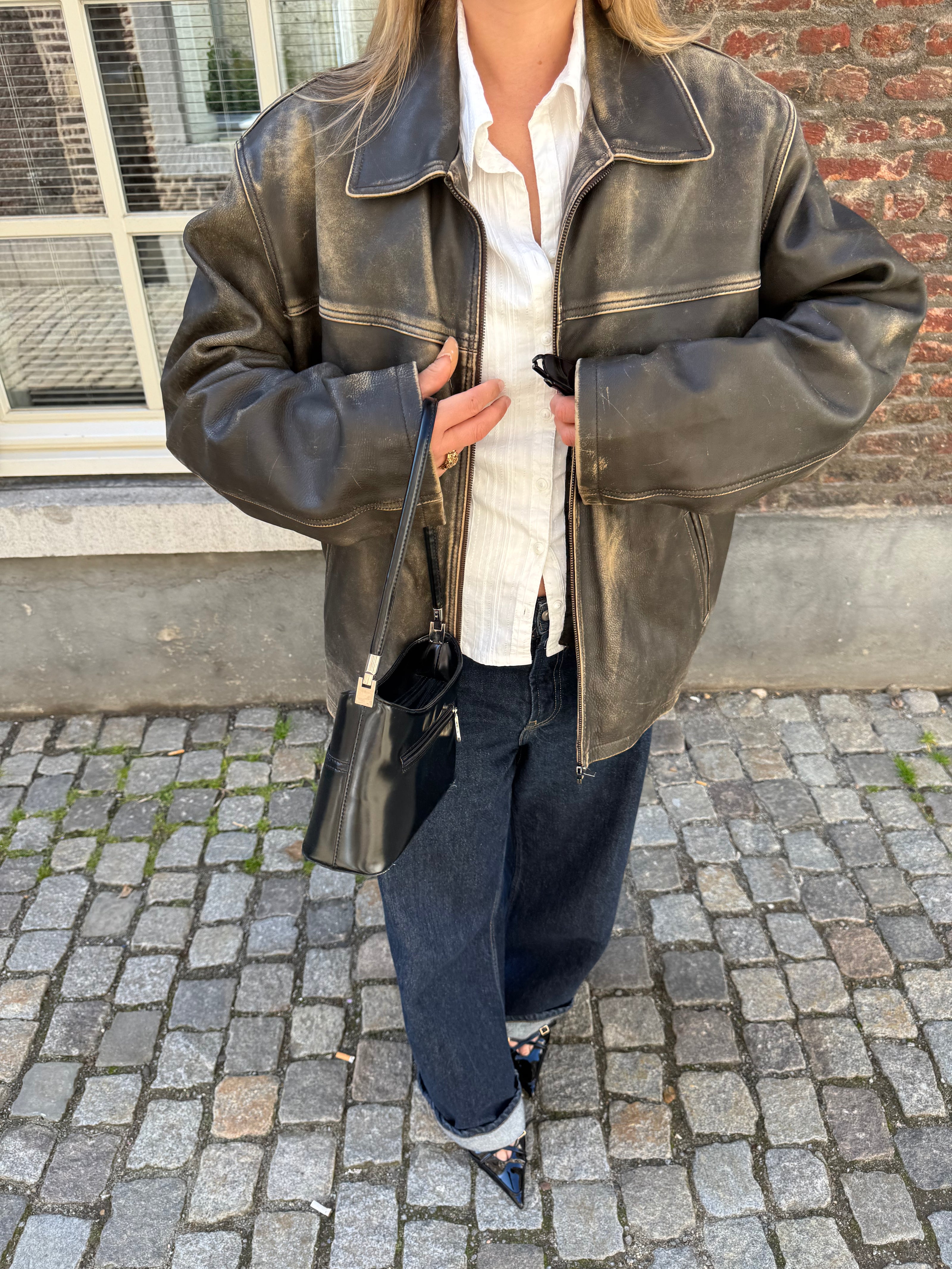 Distressed Grey / Beige Faded Leather Jacket