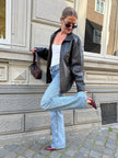 Oversized Dark Brown Leather Vintage Jacket