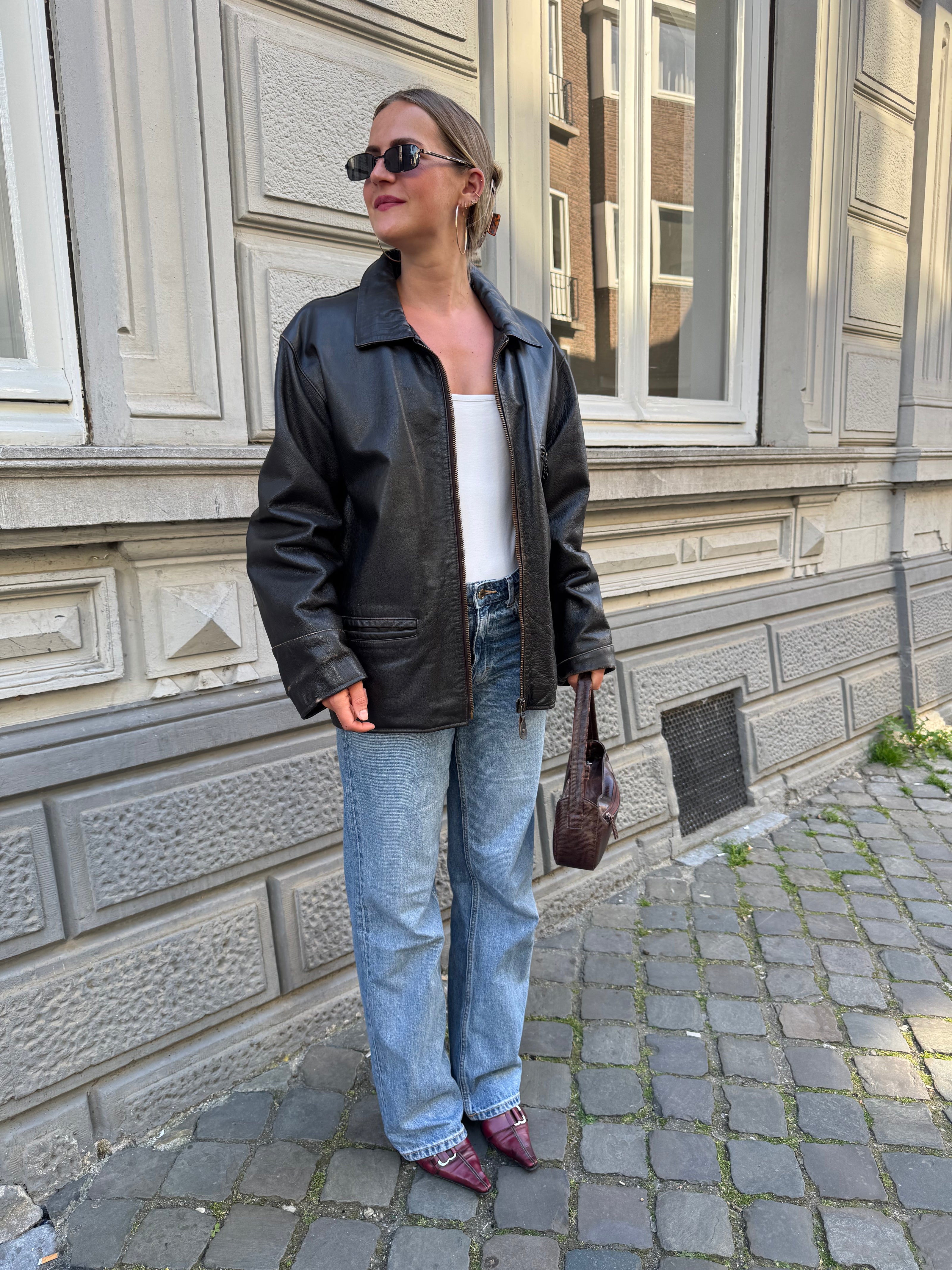 Oversized Dark Brown Leather Vintage Jacket