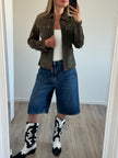 Khaki / Green Short Suede Jacket