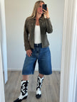 Khaki / Green Short Suede Jacket