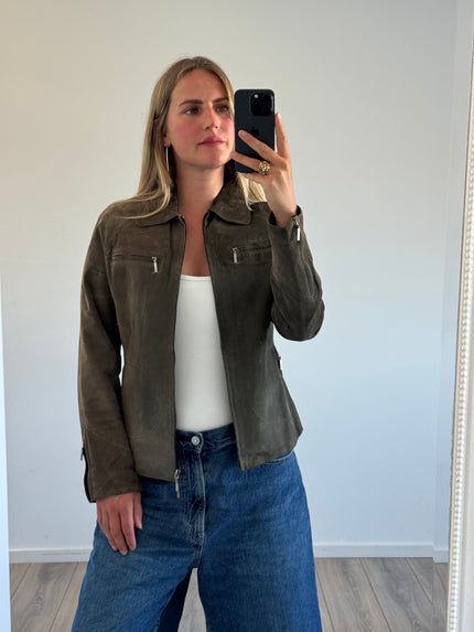 Khaki / Green Short Suede Jacket