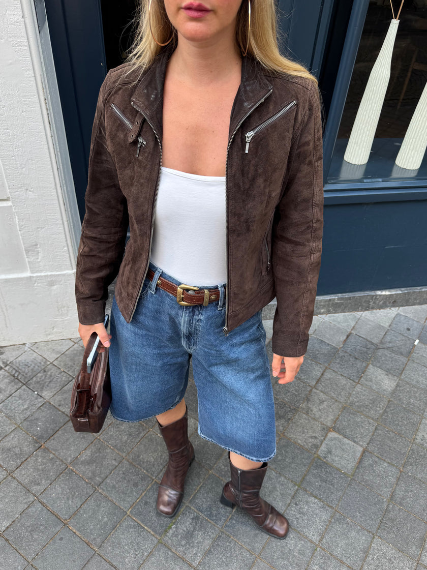 Brown Suede Biker Jacket