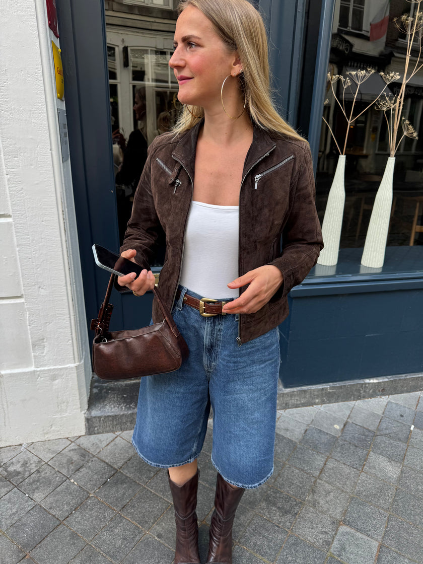 Brown Suede Biker Jacket