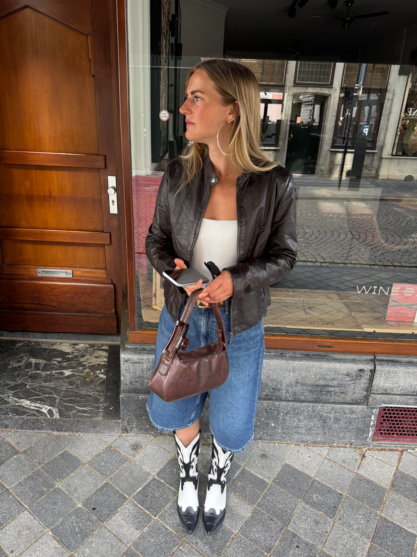 Brown Leather Vintage Biker Jacket