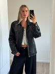 Black Leather Oversized Vintage Bomber