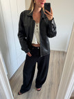 Black Leather Oversized Vintage Bomber