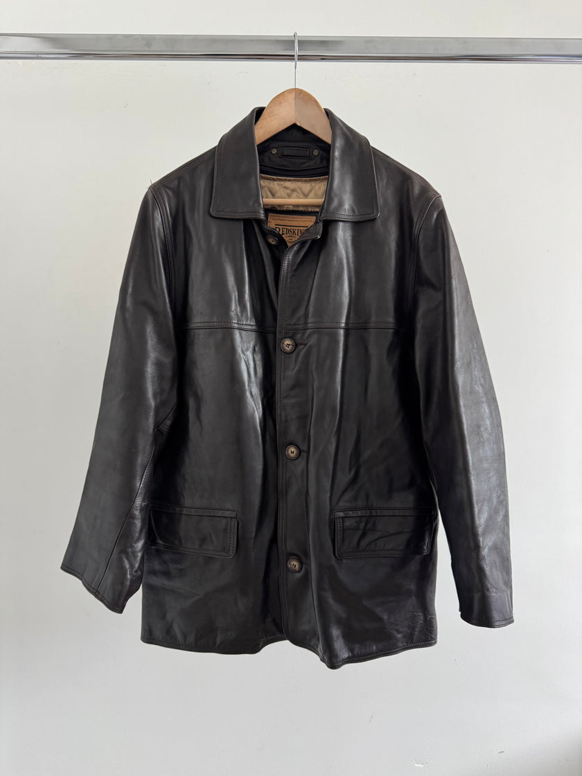 Redskins Black/Brown Buttoned Leather Jacket