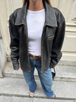 Worn / Distressed Black Oversized Leather Jacket