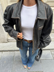 Worn / Distressed Black Oversized Leather Jacket